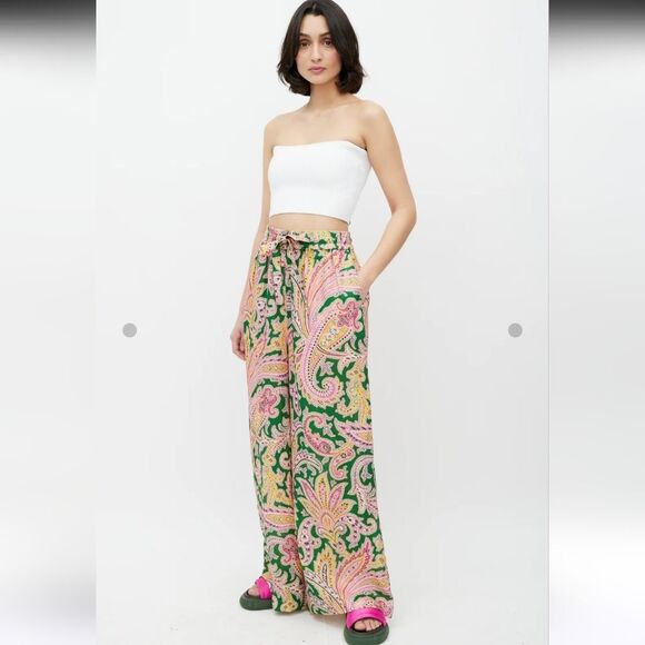 Zimmermann Green & Multicolor Linen Paisley Trouser Pants Size 4 - Picture 14 of 14